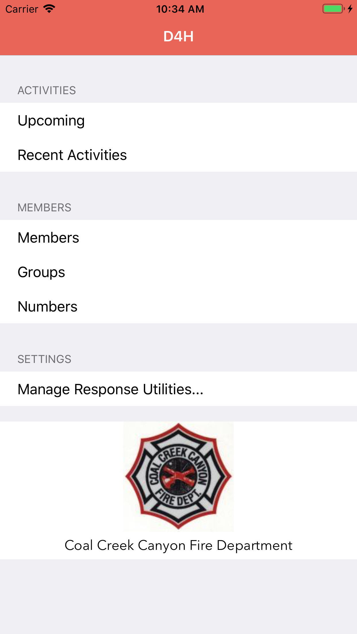 Main options / main menu for Response Utilities